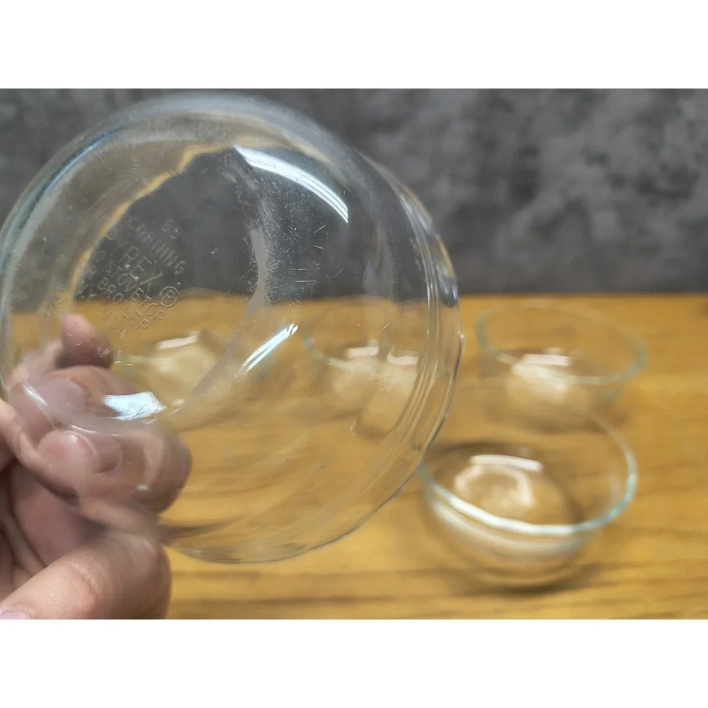 Set‎ of 5 Pyrex 464 Clear Glass Custard Bowls 10oz 300ml 3 Ring Vintage USA